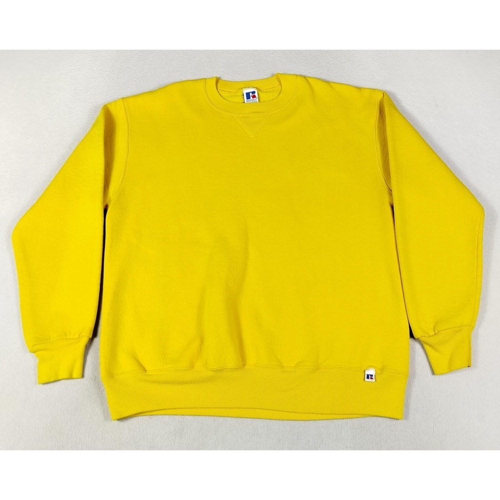 Vintage Russell Athletic Sweatshirt‎ Mens Large Yellow Crewneck Fleece Blank 90s